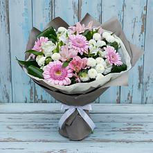 Букет цветов из:  Герберы, Альстромерии и Хризантемы в Юность