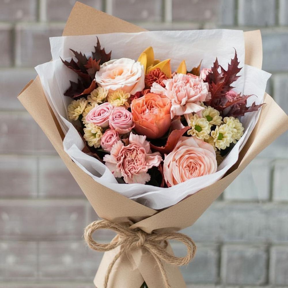 Букет цветов из: Гвоздики, Хризантемы и Розы в Юность