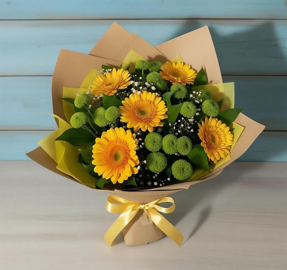 Букет цветов из: Герберы и Хризантемы в Юность