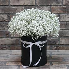 Цветочная композиция из Гипсофила в шляпной коробке в Юность